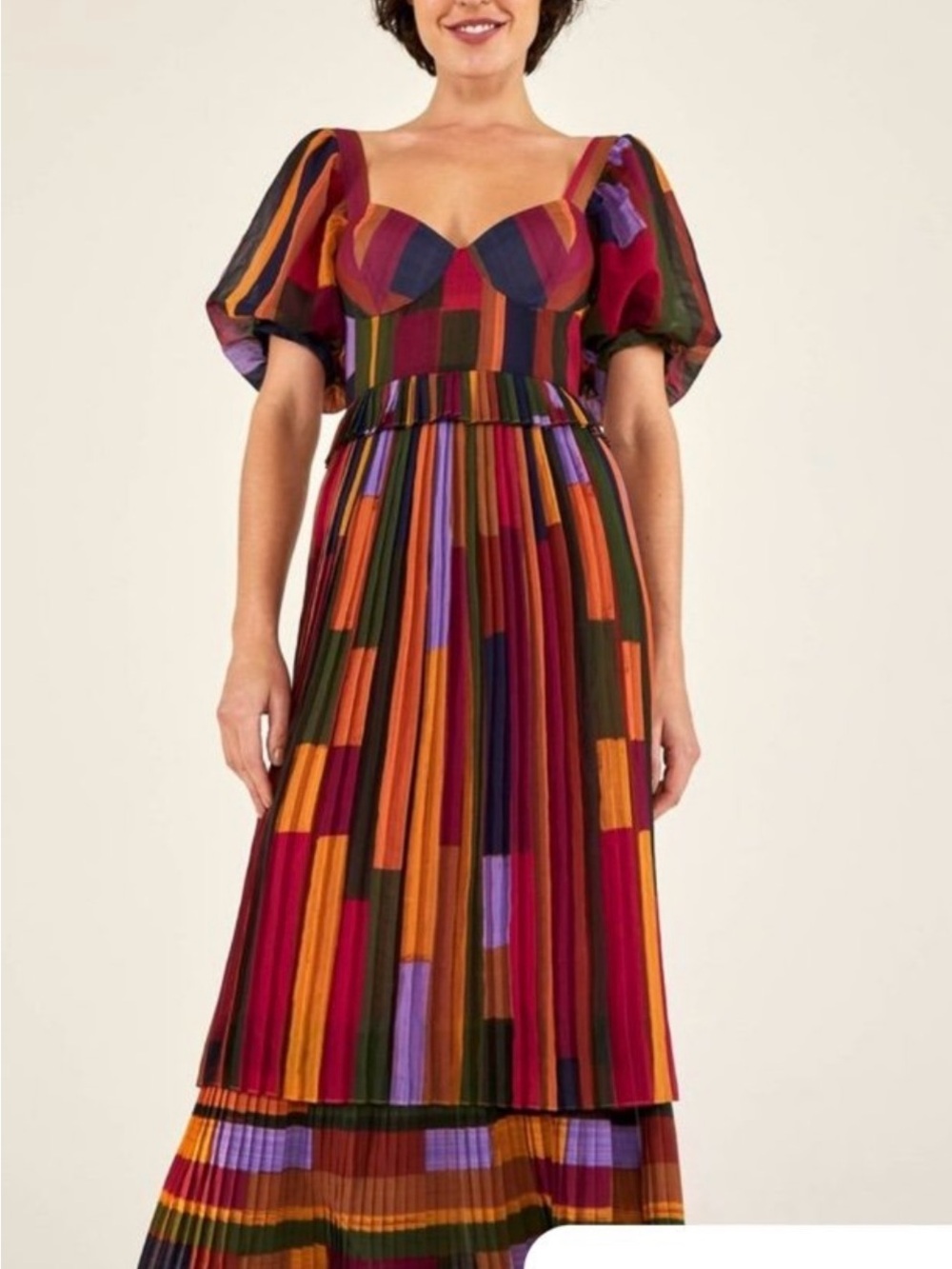 Farm Rio NWT Striped Pleated Midi Dress - Picture 5 of 5